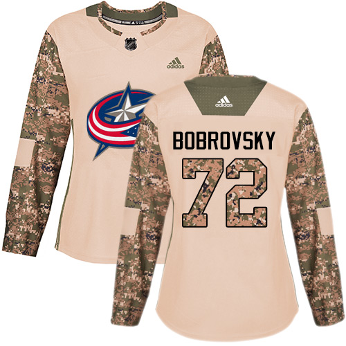 Adidas Blue Jackets #72 Sergei Bobrovsky Camo Authentic Veterans Day Women's Stitched NHL Jersey